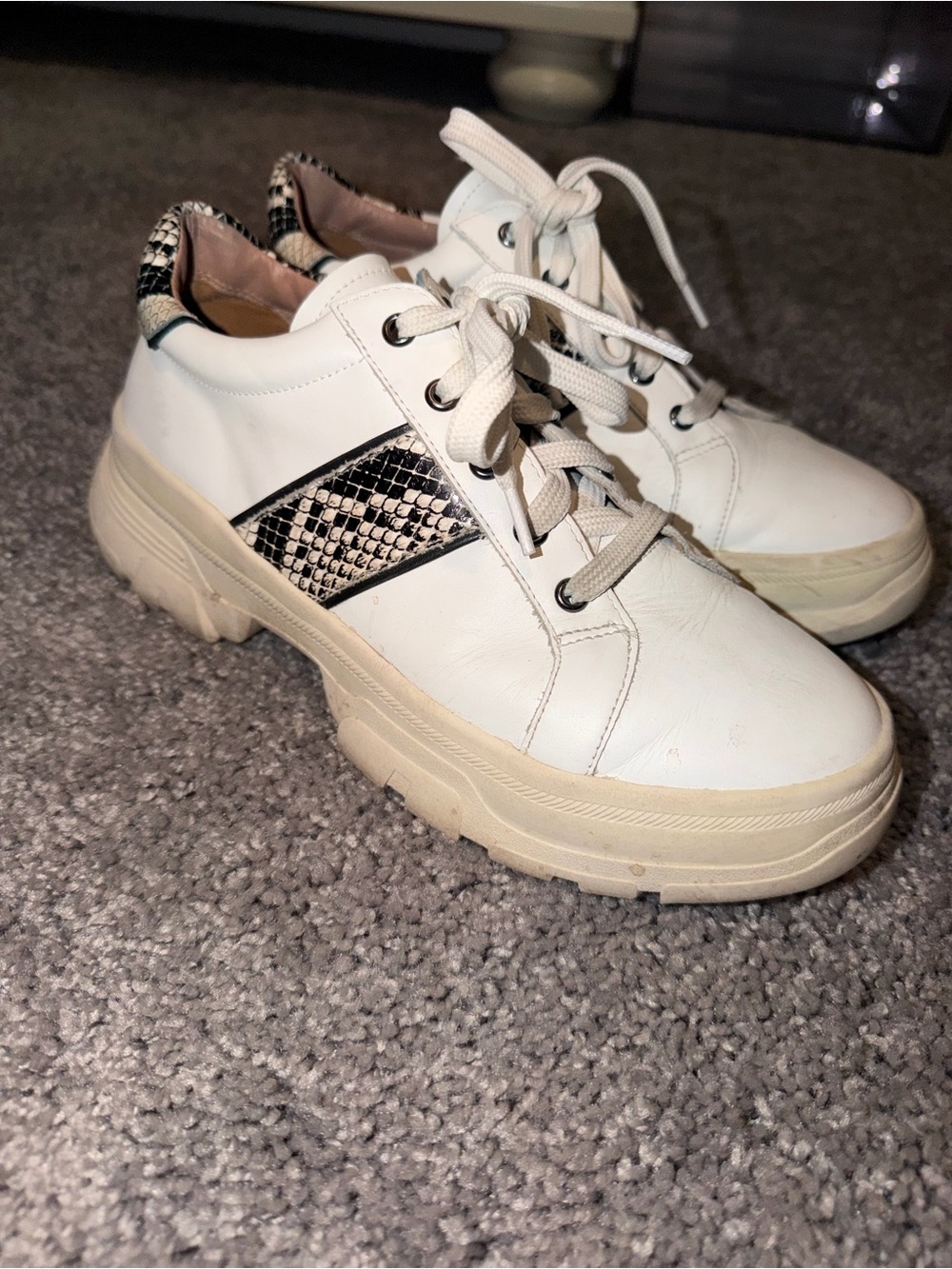 Paolo White Chunky Sole Sneakers Snake Print